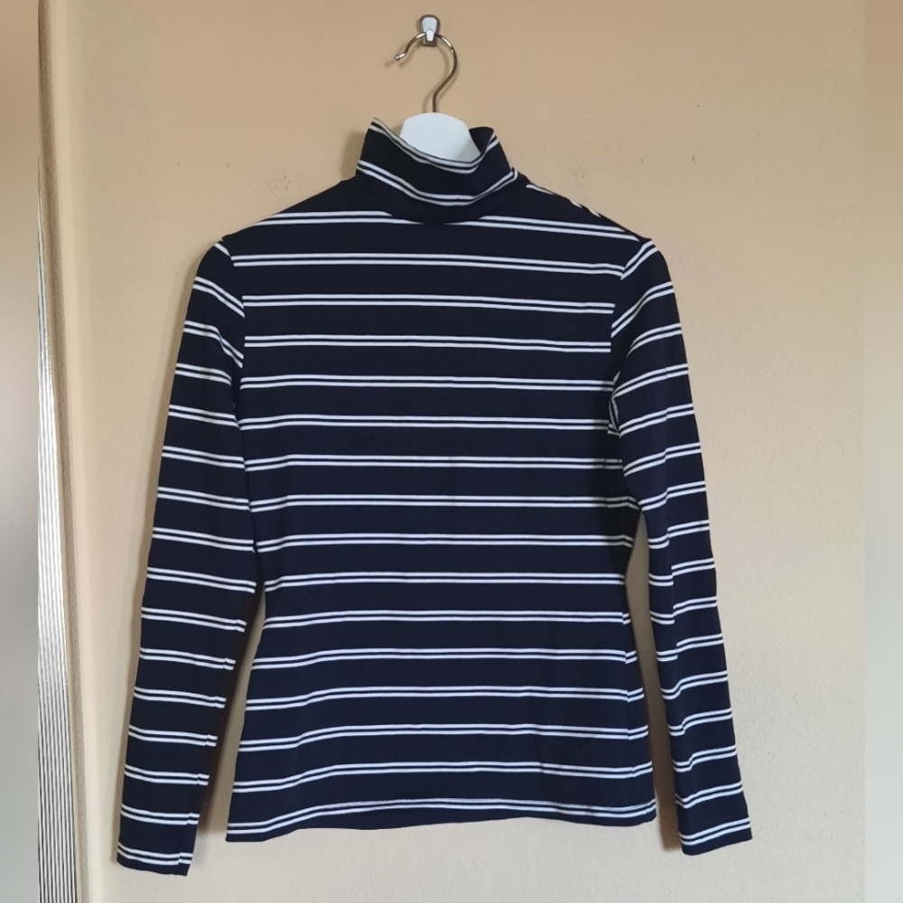 Express Long Sleeve Mock Neck Top Black & White Stripes Minimal Elevated Capsule